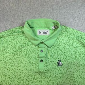 Original Penguin Men's Light Green Performance Polo-Camping Gear Pattern-Large